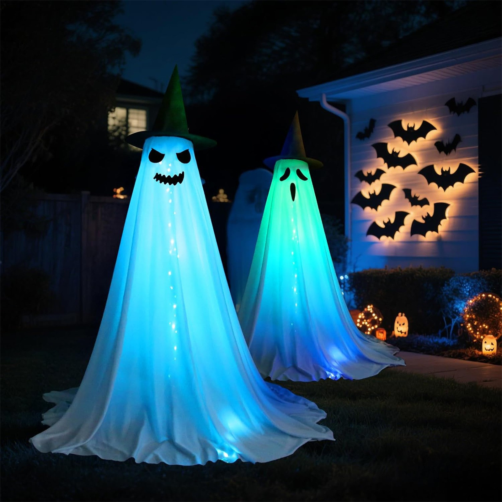 Lysende spøkelse halloween-dekorasjoner utendørs spøkelsesdekorasjoner skumle stående spøkelser dekor til inngangsdør veranda hage hjemmefest: Default Title