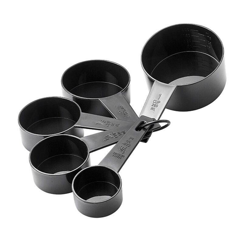 5pcs Plastic Kitchen Measuring Cups and Measuring Spoons Set Black PP Measure Cup Spoon Kit Home Baking Measurement Tool: Cups