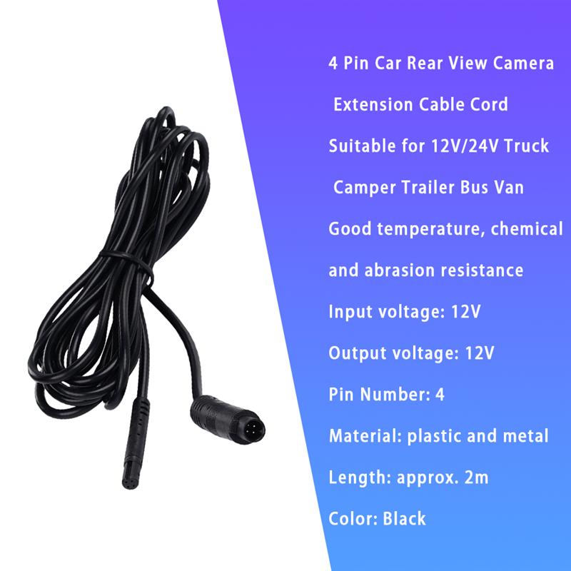 2M Auto Dash Achteruitrijcamera Verlengkabel Voertuig Backup Reverse Cam 4-Pin Extension Wire Cord Truck Camper trailer Bus Van Auto
