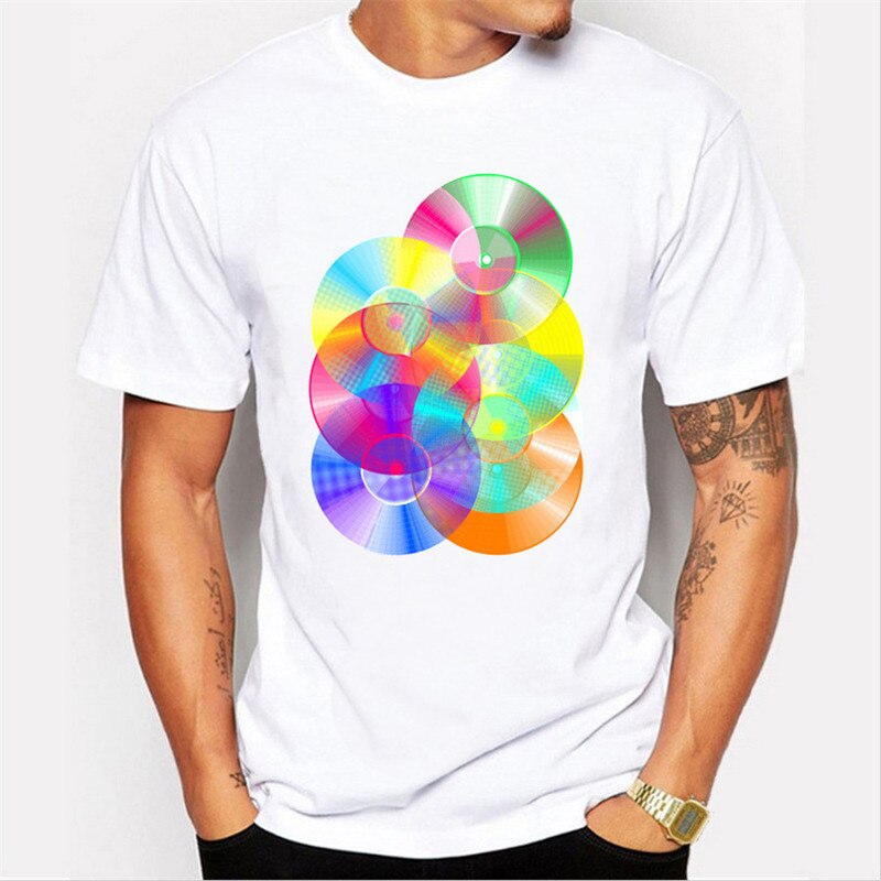 men's casual simple white T-shirt Equipment disc printing cool summer tops: S