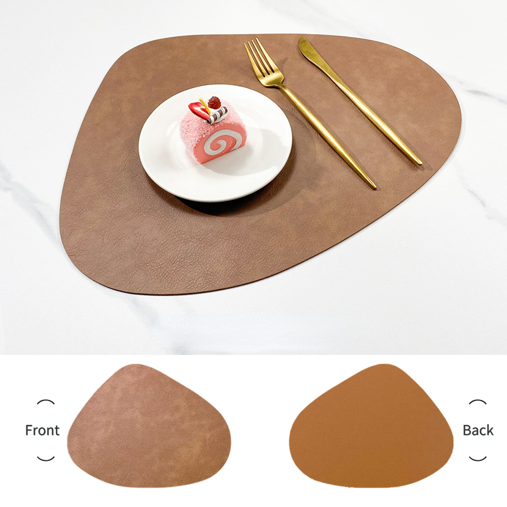 Tapete de mesa con almohadilla aislante de PU antideslizante de doble cara, mantel individual de cuero con forma de gota de agua con patrón de piel de vaca de imitación de estilo nórdico: M / Castaño