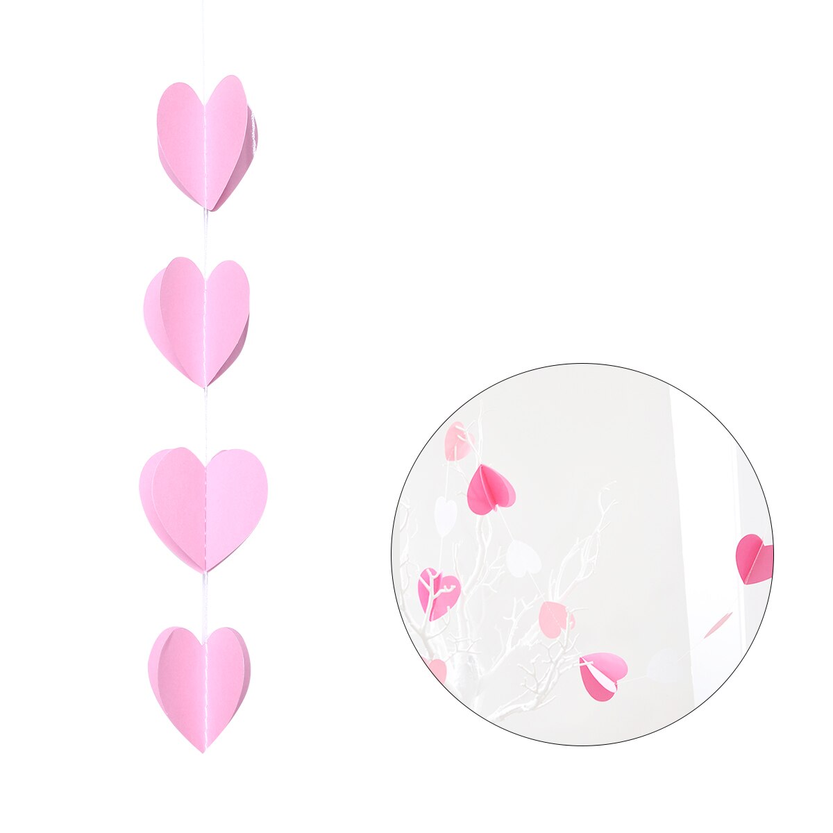 2M Heart Shape Paper Garland Wedding Birthday Party Decoration Event Supplies (Pink)