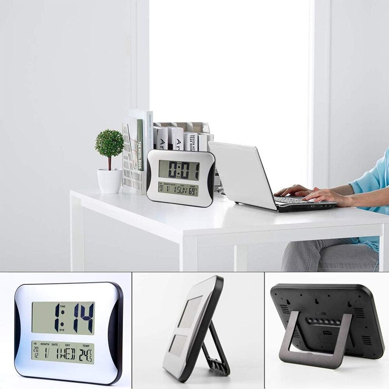 Large Digital Wall Clock with FoldOut Table Stand, Size Is 13 Inches