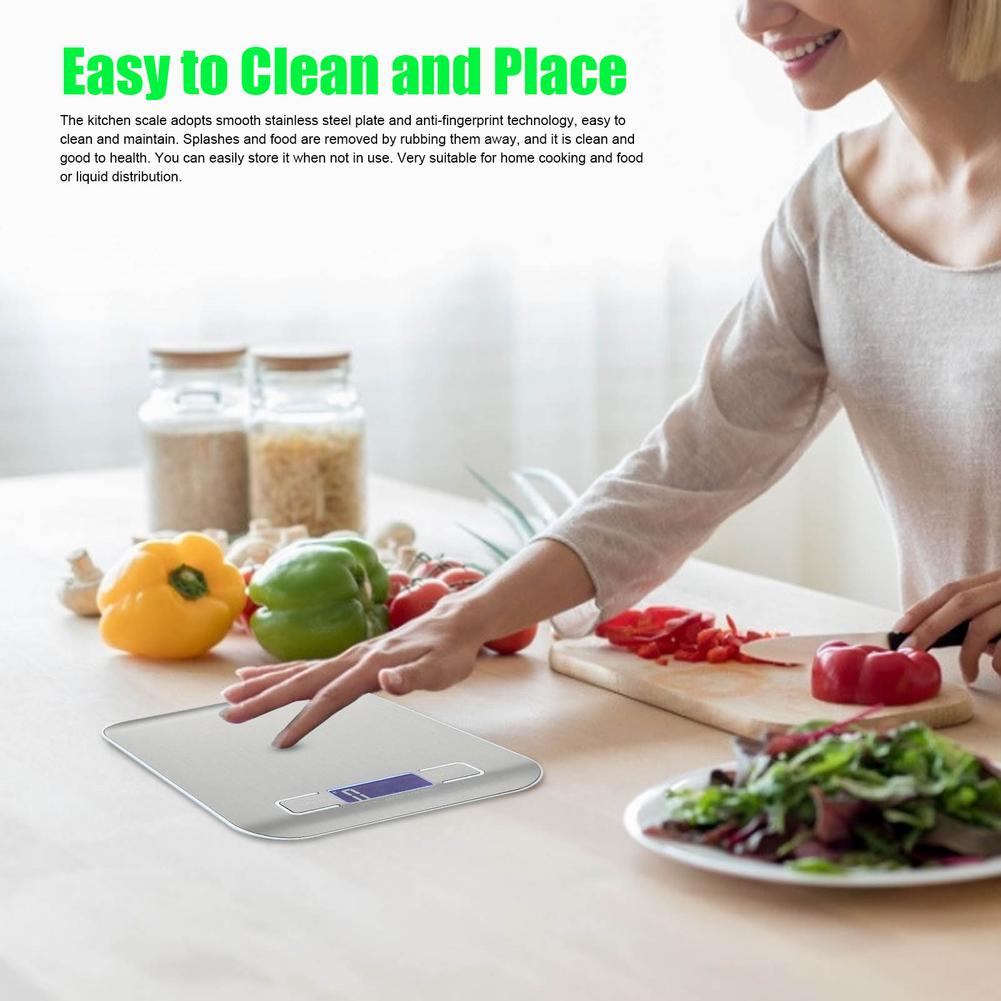 Silver Electronic Kitchen Scales Electronic Cooking Scale Stainless Steel With LCD Display Food Scale For Home And Kitchen