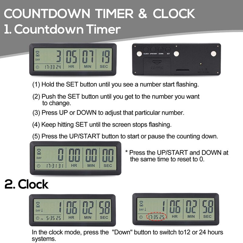 Practical Big Digital Countdown Days Timer Clock - 999 Days Count Down Clock Timer for Graduation Lab Kitchen