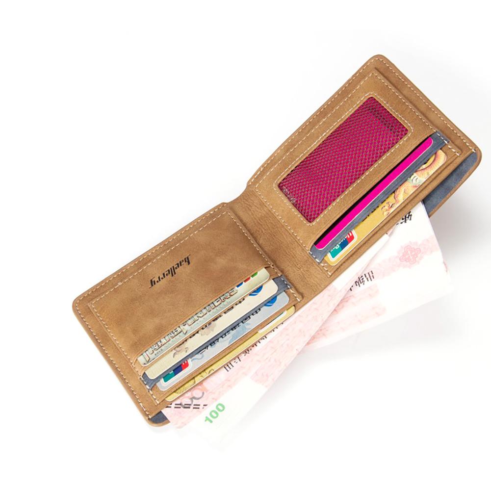 PinShang Männer Retro Bereifte PU Brieftasche Zwei Klapp Männlichen Geldbörse Kreditkarte Halter Einfarbig Kurze Brieftasche geldbörse und brieftasche ZK30
