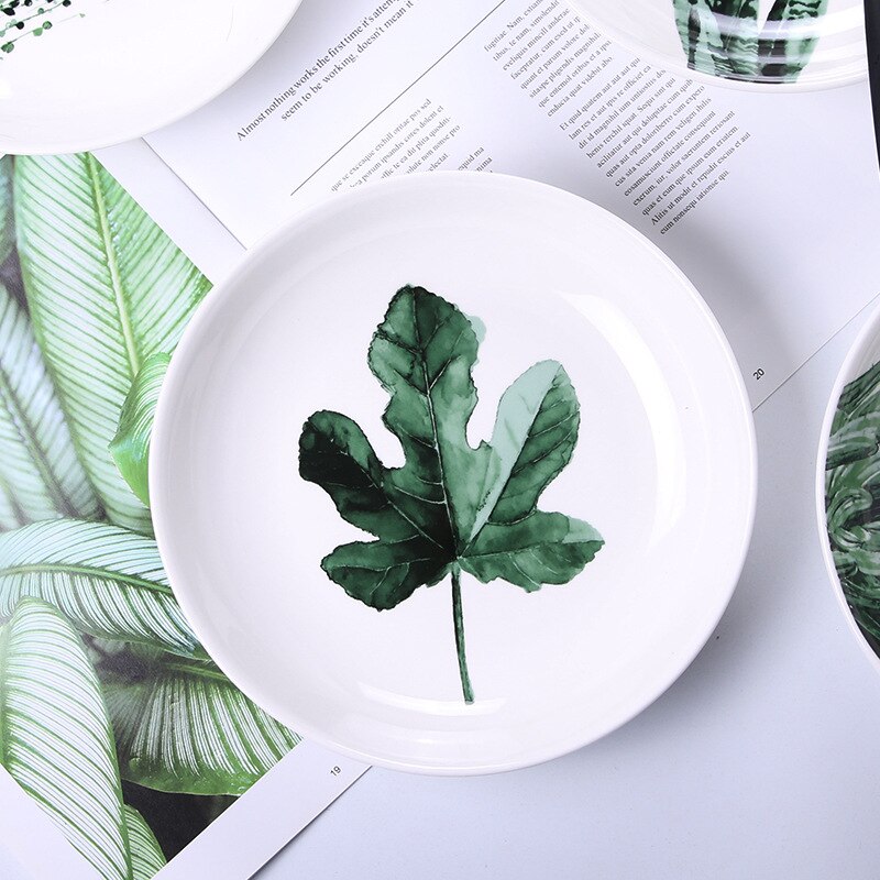 Nordisk stil planter mønster middag tallerkener hjem indretning mad retter ins bordservice keramisk blad plade hjem frugt skål