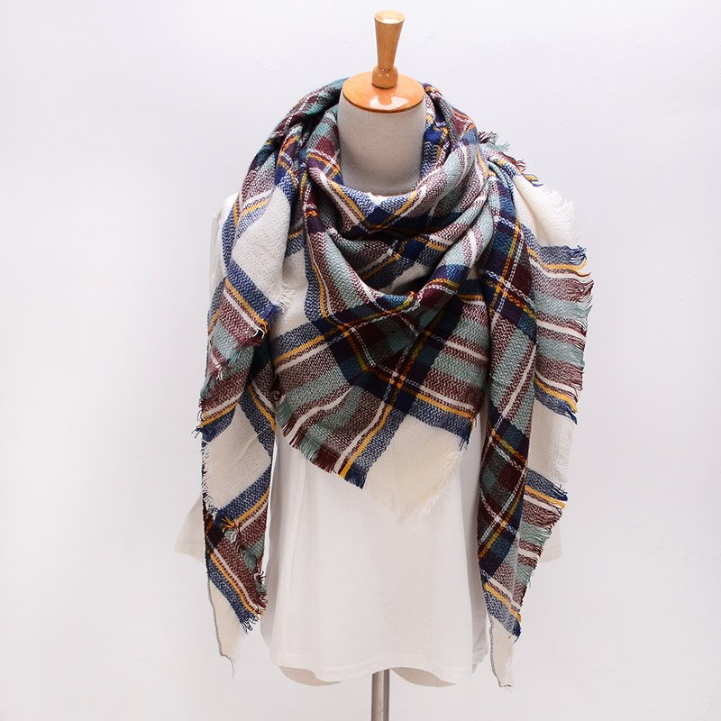 Écharpe triangulaire hijab d'été pour femmes, châle de marque en cachemire à carreaux, couverture  xs027-5: Style 10