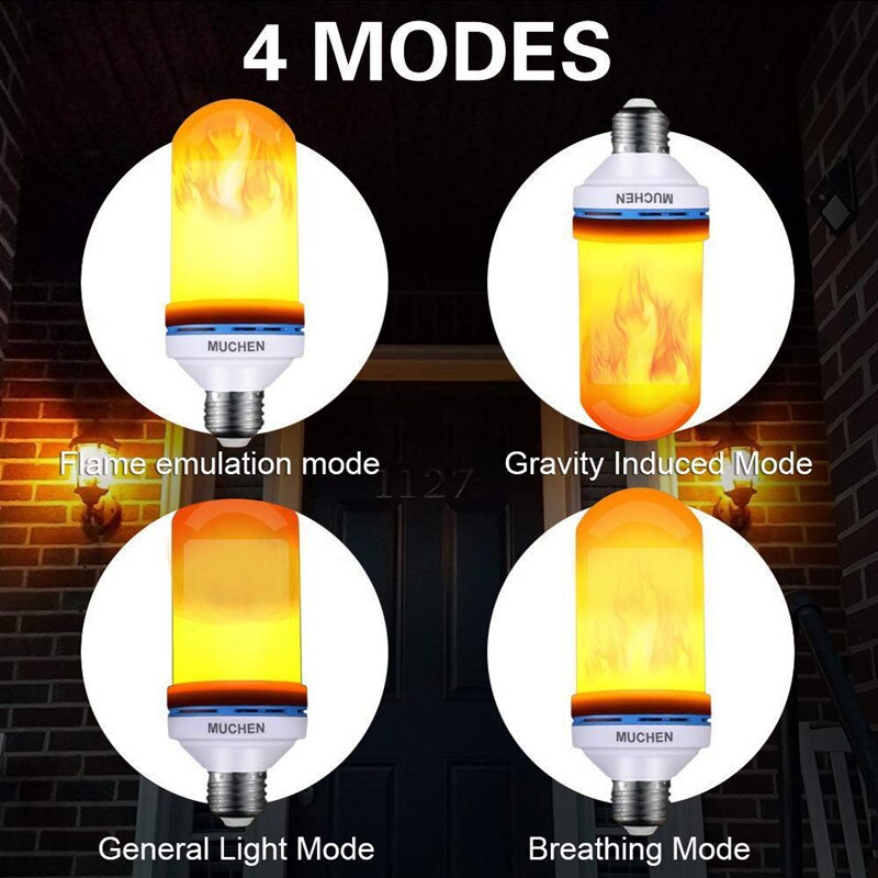 Led flamme effekt pære 4 tilstande med op og ned  e27/e26/b22 base flamme pærer til julehave/hotel/bar fest dekoration
