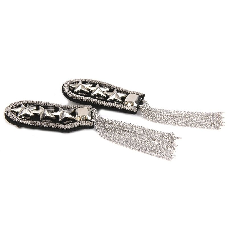 1 Paar Ster Kwastje Link Chain Epaulet Schouder Badge, Silber