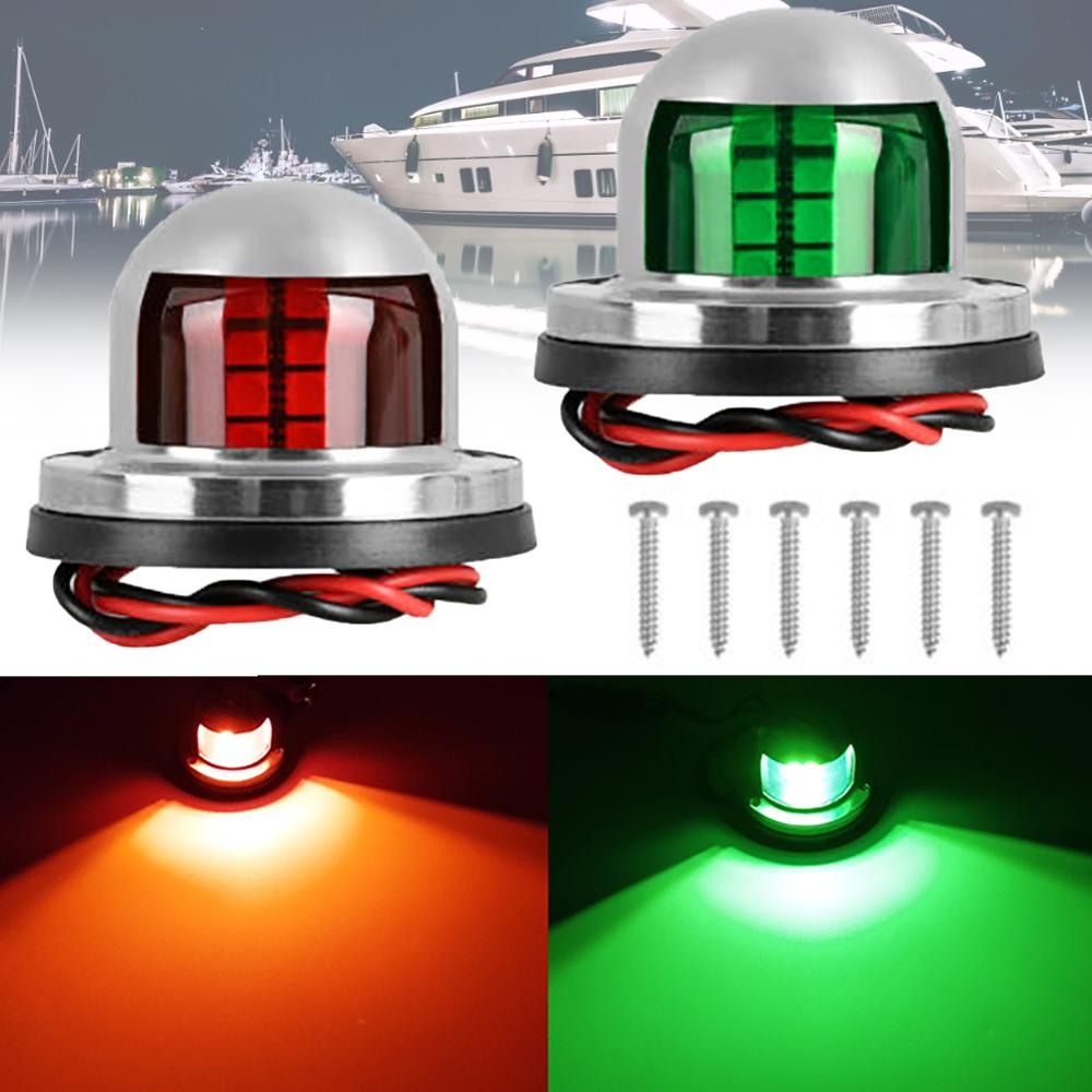 1Pair 12V Stainless Steel Red Green Bow LED Navigation Lights Boat Marine Indicator Spot Light Marine Boat Yacht Sailing Light