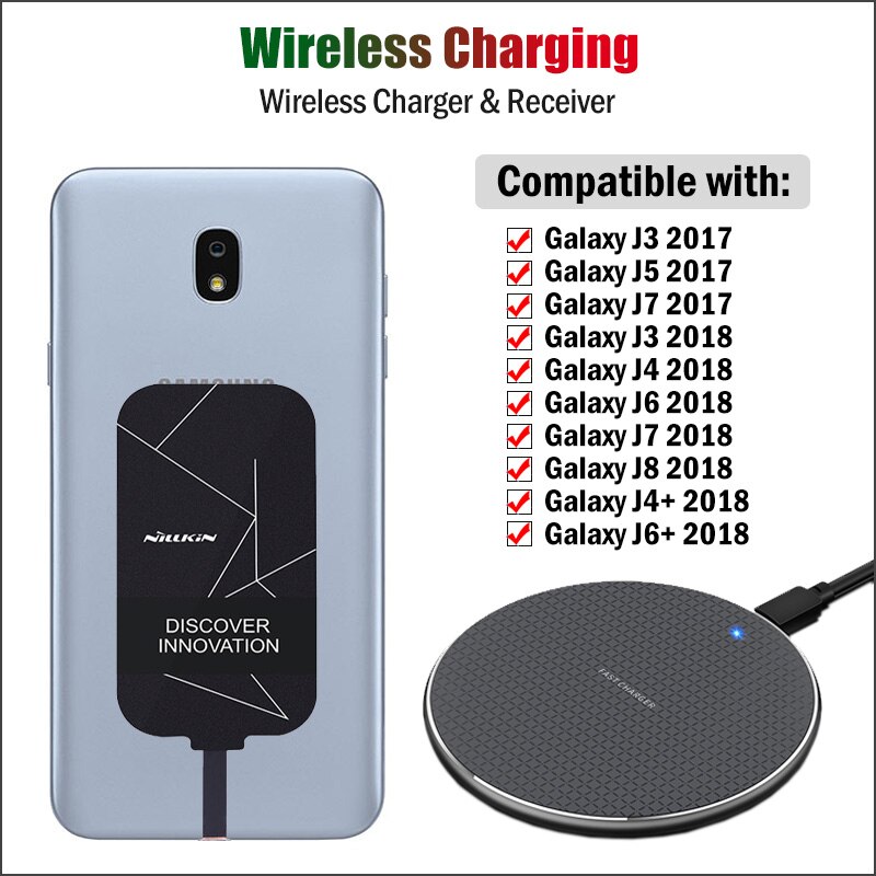 Qi Wireless Charging Adapter for Samsung Galaxy J2 Pro J3 J5 J7 J4 J6 J8 J4+ J6+ Wireless Charger+Micro USB Receiver