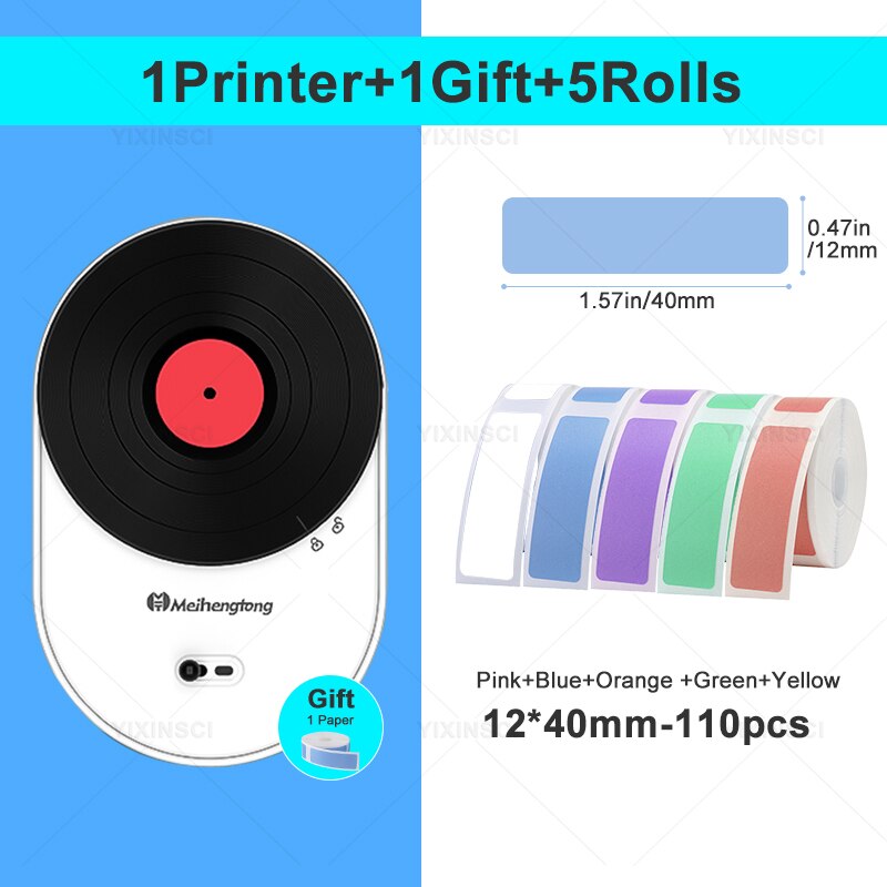 Mini Portable Thermal Label Printer Maker Hangul Wireless Bluetooth Sticker Pocket Printer Machine Home Use Storing Price Paper: Add 5 Color