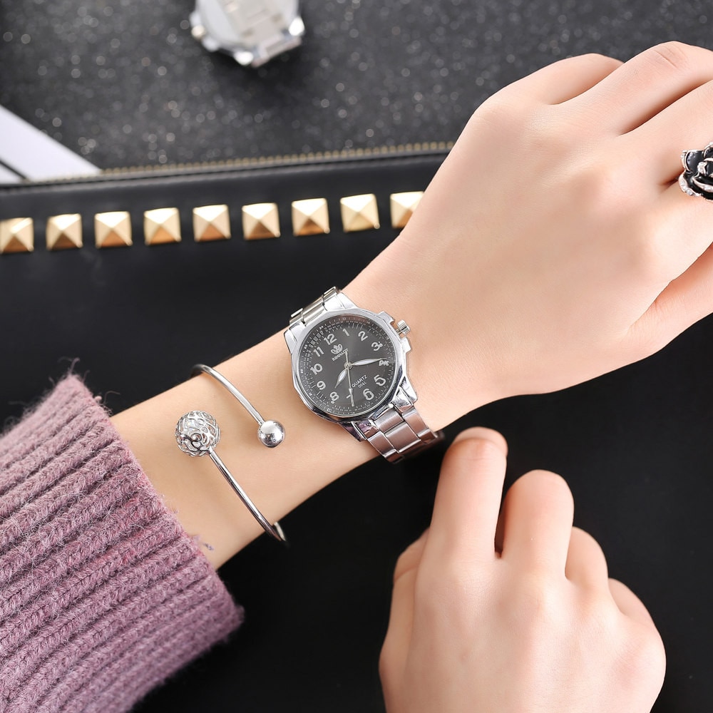 Kvinder arabiske tal urskive legering guld ure rustfrit stål bånd analog quartz rund armbåndsure kvinde reloj mujer