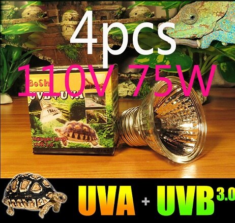 Paquete de 4 bombillas halógenas de tungsteno para repostería, set de lámparas para vivero de reptiles, de amplio espectro, 110v y 220v, UVB + UVA: 75w x4   110v