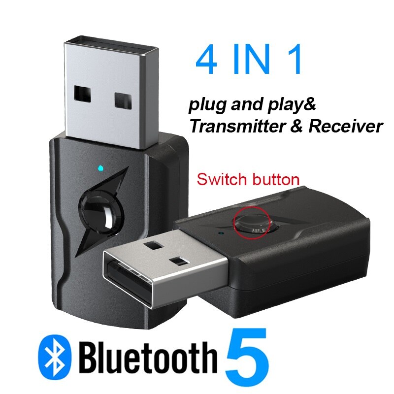 4 in 1 USB Bluetooth 5.0 Wireless Transmitter Receiver 3.5mm AUx o Adapter for Bluetooth Speaker TV PC Car Kit: Default Title