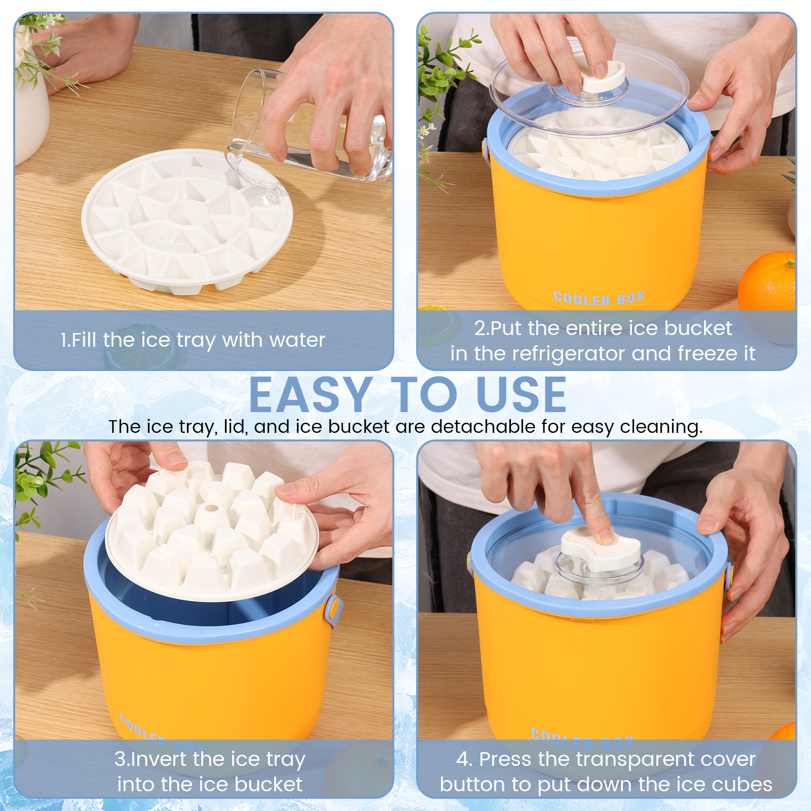 2.6L Portable Insulated Ice Bucket with Lid and Scoop Ice Container for Outdoor Picnic Camping Party PP Bucket for Freezer
