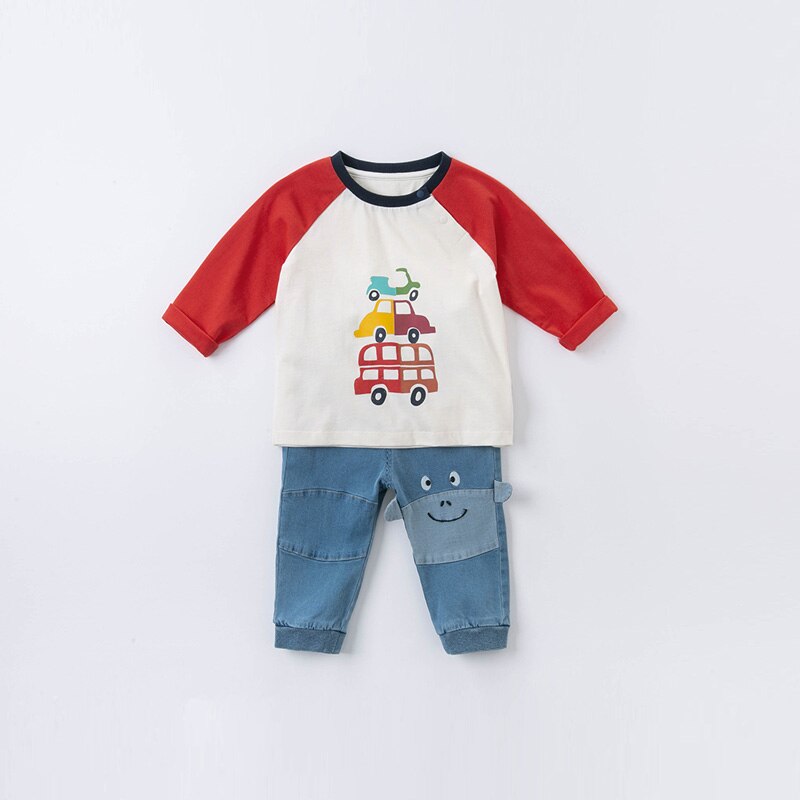 DBA14683 dave bella autumn baby boys handsome cartoon print patchwork T-shirt children tops boys kids tees