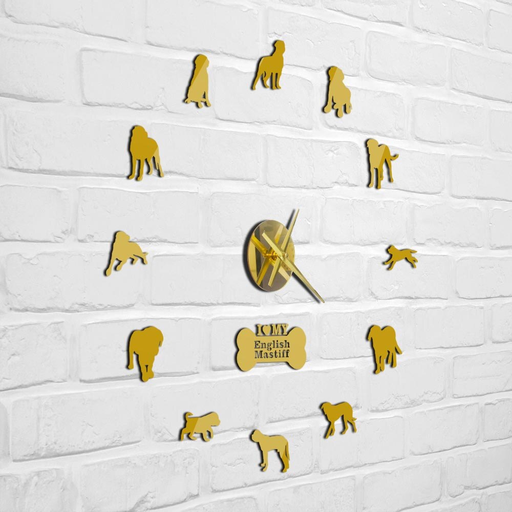 Mastiff inglés Original perro silencioso espejo de barrido superficie reloj DIY decorativo para marcador amante mascota propietario Oficina sala de estar