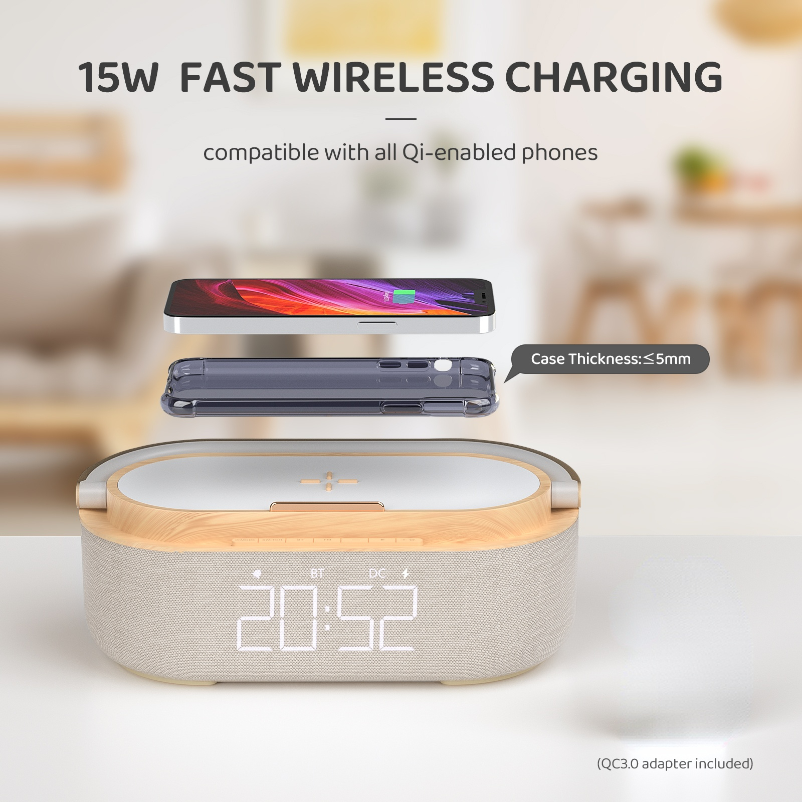 Wireless Charger Alarm Clock Bluetooth Speaker LED Smart Digital Clock USB Fast Charger Table Electronic Desktop Clock Fm Radio