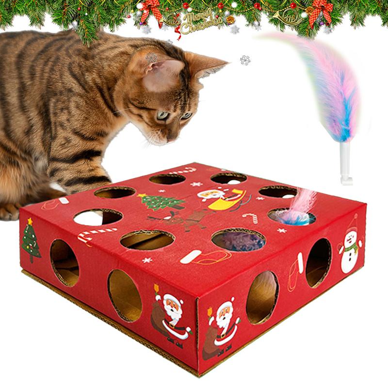 Interactive Cat Toys For Indoor Cats Automatic Cat Toy Feather Rotation In Multi Holes Maze Cat Puzzle Toy Fun Smart Teaser Toy