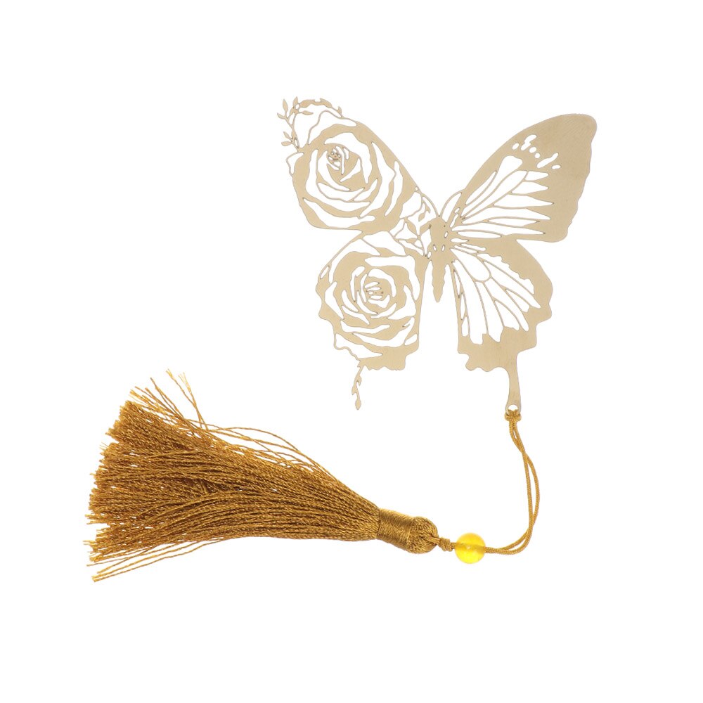 Beautiful Hollow Metal Bookmark With Red Strap Students Stationery Chinese Style Black Leaf Butterfly Feather Book Markers: Style 1