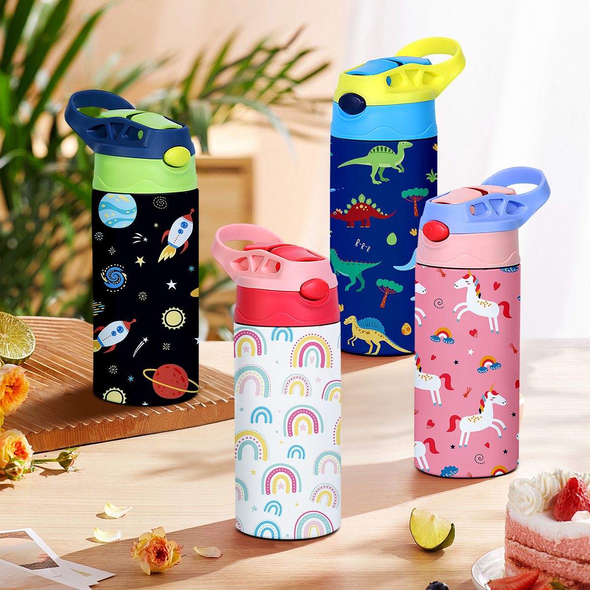 Tasse Thermos à motif de dessin animé de 12OZ/350ml, bouteille isolée en acier inoxydable, bouilloire Thermos pour enfants, tasse portative d'extérieur