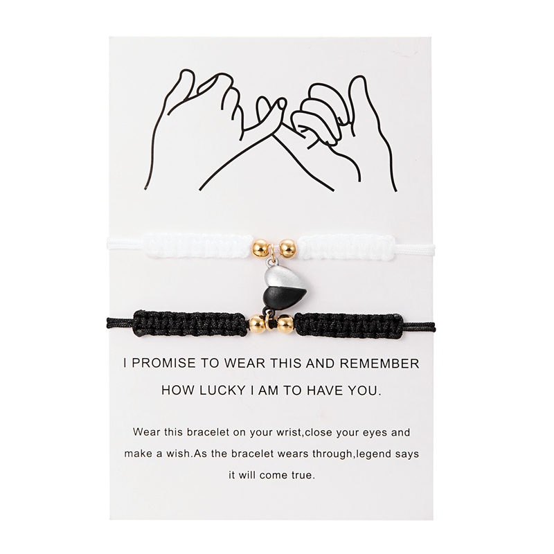 Pulsera con imán de corazón hecha a mano para mujeres y hombres, pulsera trenzada ajustable a la para parejas, conjuntos de joyería de amistad Bestie para amantes: Color Oro Amarillo Claro