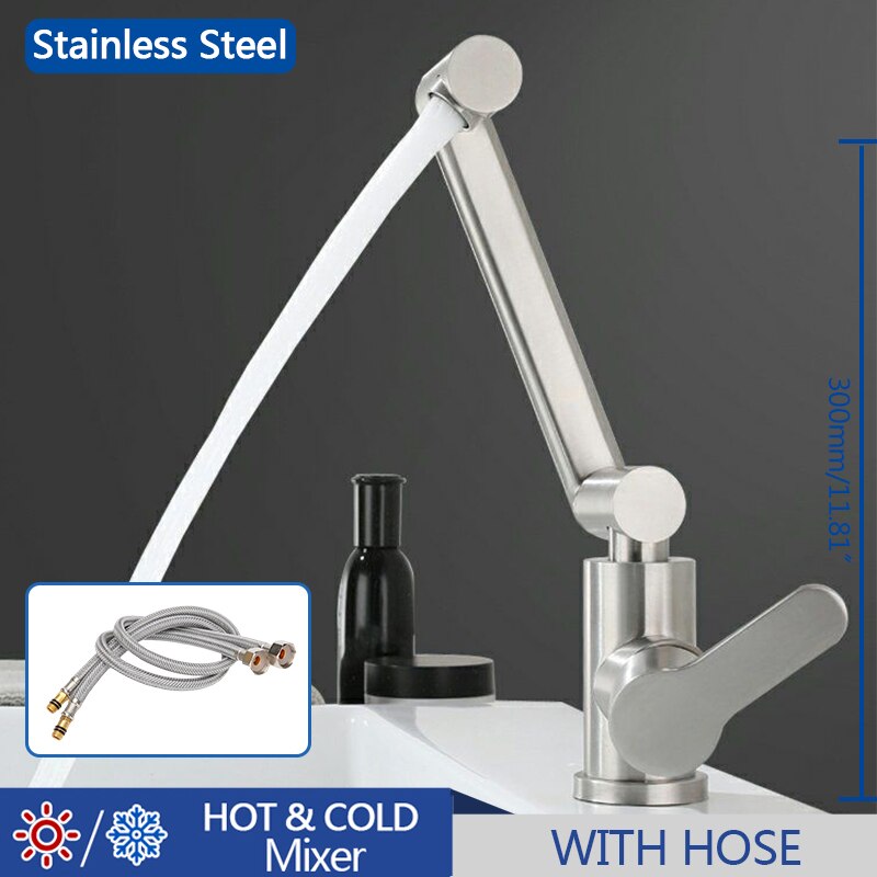 360 Degree Rotating Brushed Deck Mounted Cold Water Mixer Tap Solid Swivel Folding Kitchen Sink Basin Faucet