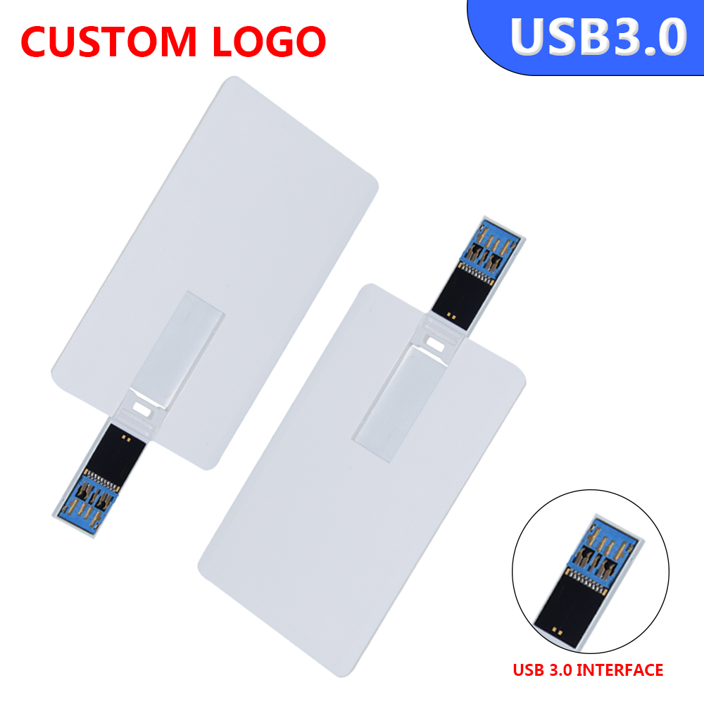 Cartão de crédito USB 3.0 Pendrives 32GB 64GB Memory Stick Cartão de banco de plástico USB Flash Drive 8GB Presentes de casamento (mais de 10pcs logotipo grátis)