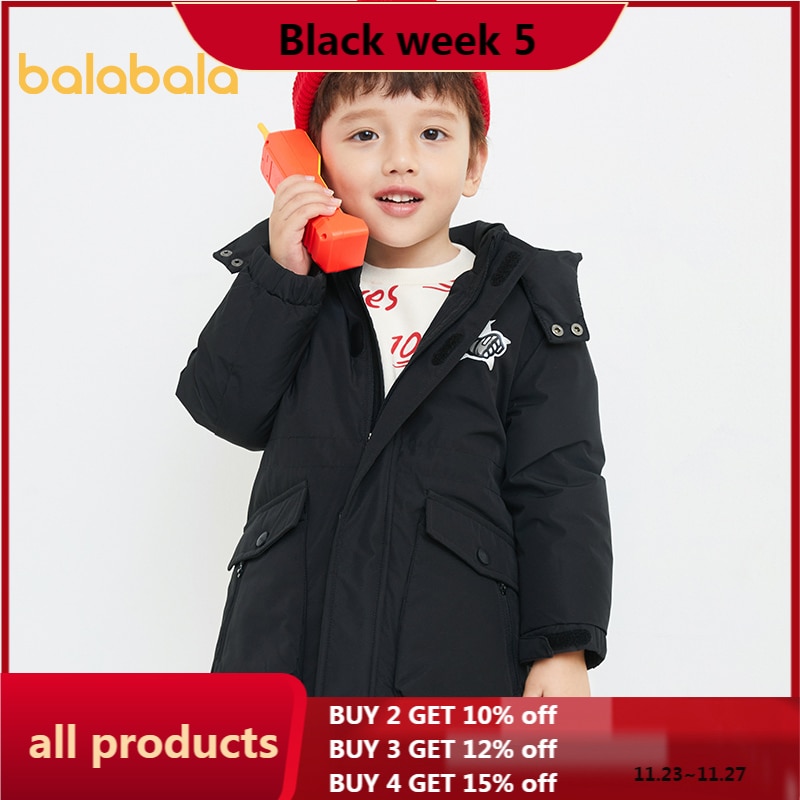 Balabala Children down jacket boys winter jacket baby kids hooded detachable mid-length down jacket