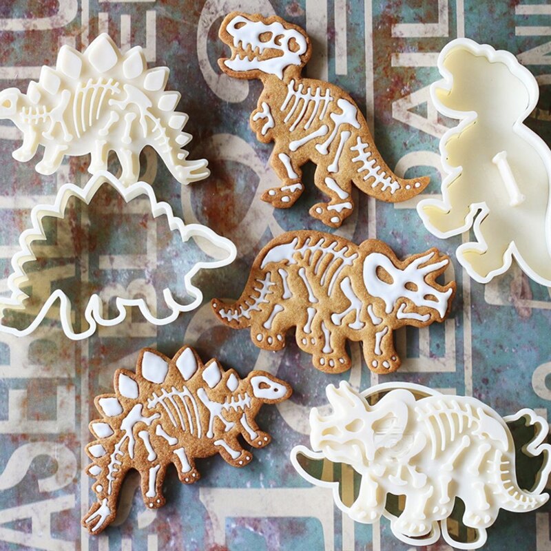 3Pcs Dinosaurus Cookie Cutters Set Mold Fondant Diy Cakevorm Bakken Tools Kerst 3D Fondant Cookie Cutter Stamp Voor kids