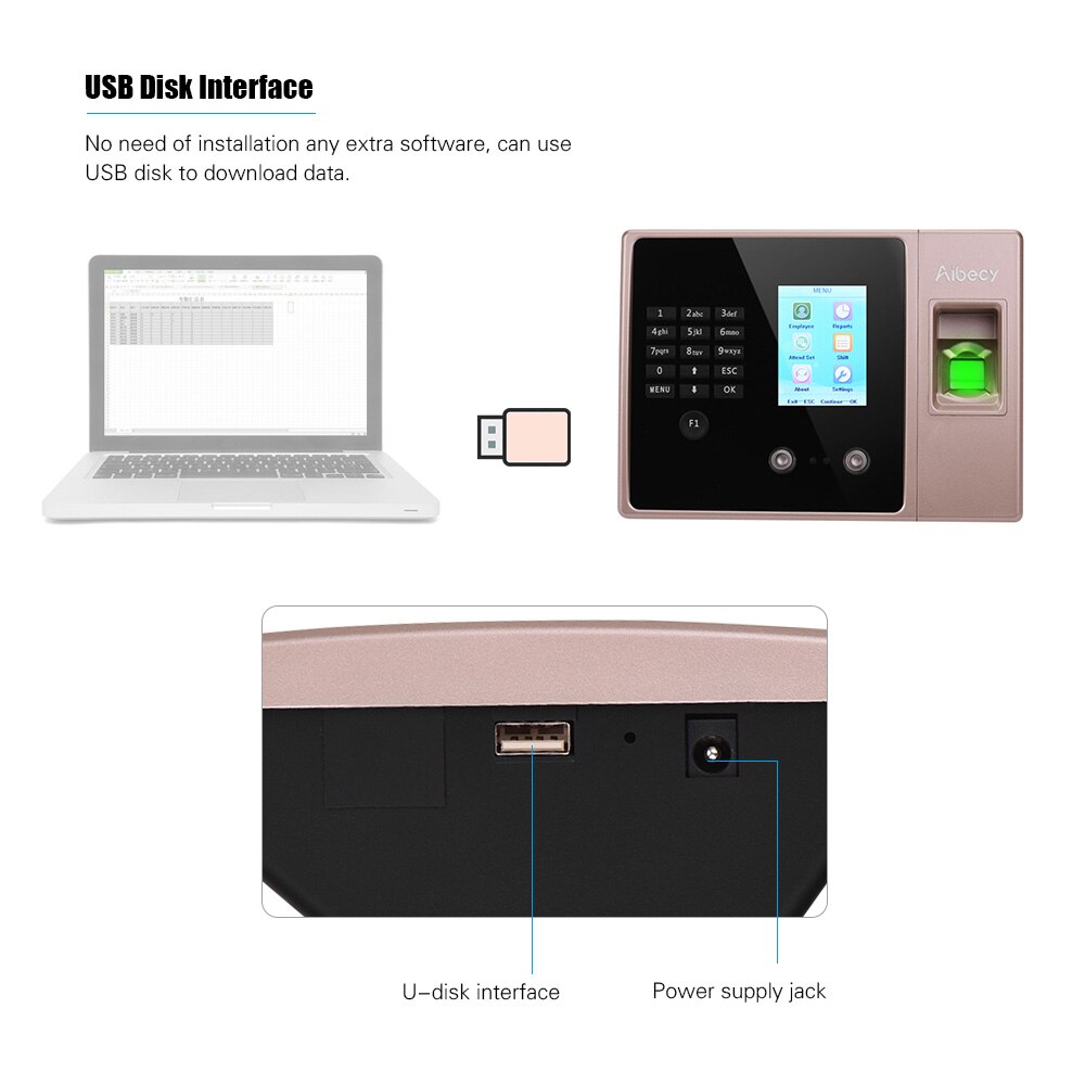 Intelligent Biometric Fingerprint Time Attendance Machine with HD Display Screen Time Clock Face Fingerprint Password Employee