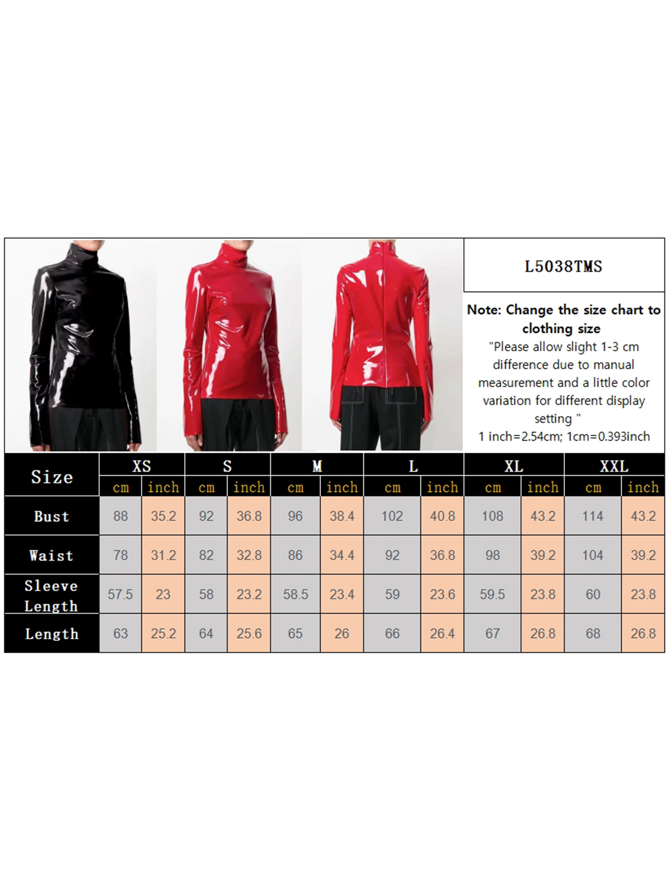 Kvinder vintage latex læder toppe med høj hals sort highstreet turtleneck varm pullover langærmet rød pu lynlås t-shirt brugerdefineret