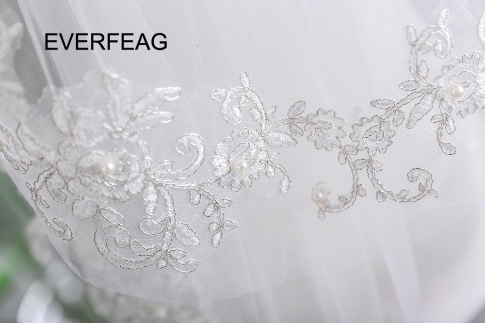 spitze Zwei Schicht Kurze Hochzeit Schleier Mit Kamm Weiß/Elfenbein Braut Schleier Perlen Schleier