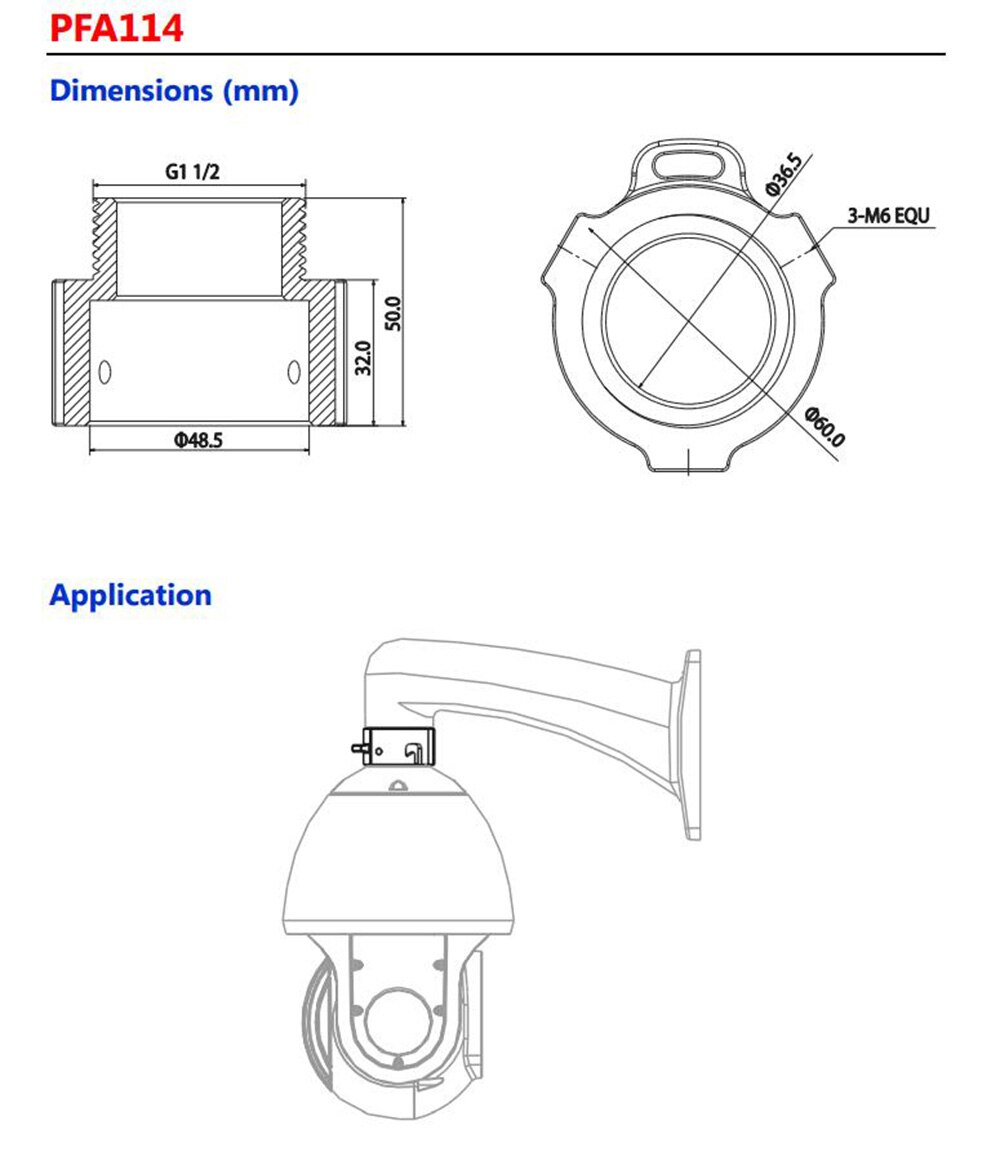 Dahua – adaptateur de montage PFA114, matériau en aluminium, soignée et intégrée, système de vidéosurveillance, fonctionne avec support
