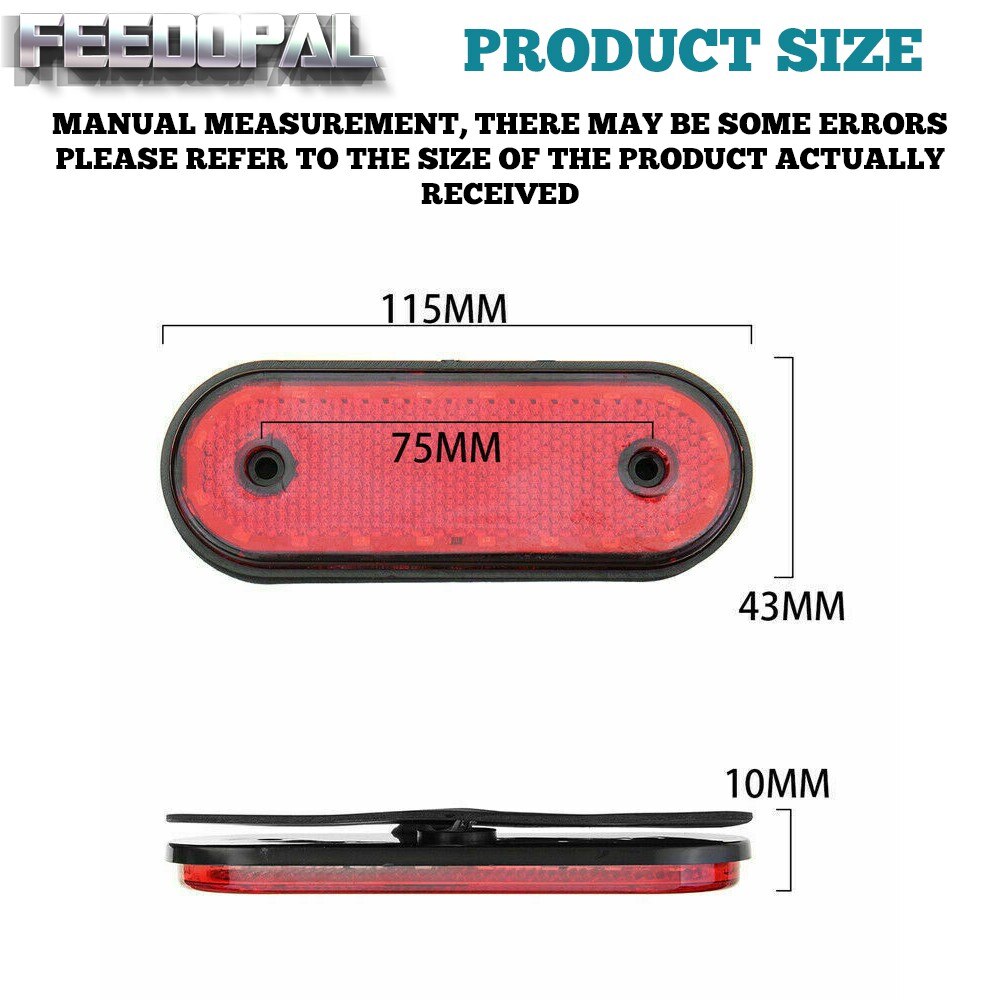 FEEDOPAL 4X 20 LED Oval Red Side Marker Indicator Signal Light Clearance Lamp Car Caravan Truck Trailer Lorry Van 24V