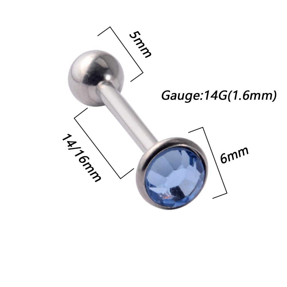 1Pc Anti-Allergie Chirurgisch Staal Tong Ringen Vrouwen Platte Zirkoon Piercing Tong Halters Piercing Lichaam Sieraden 14G: WHITE / Rose Goud Kleur