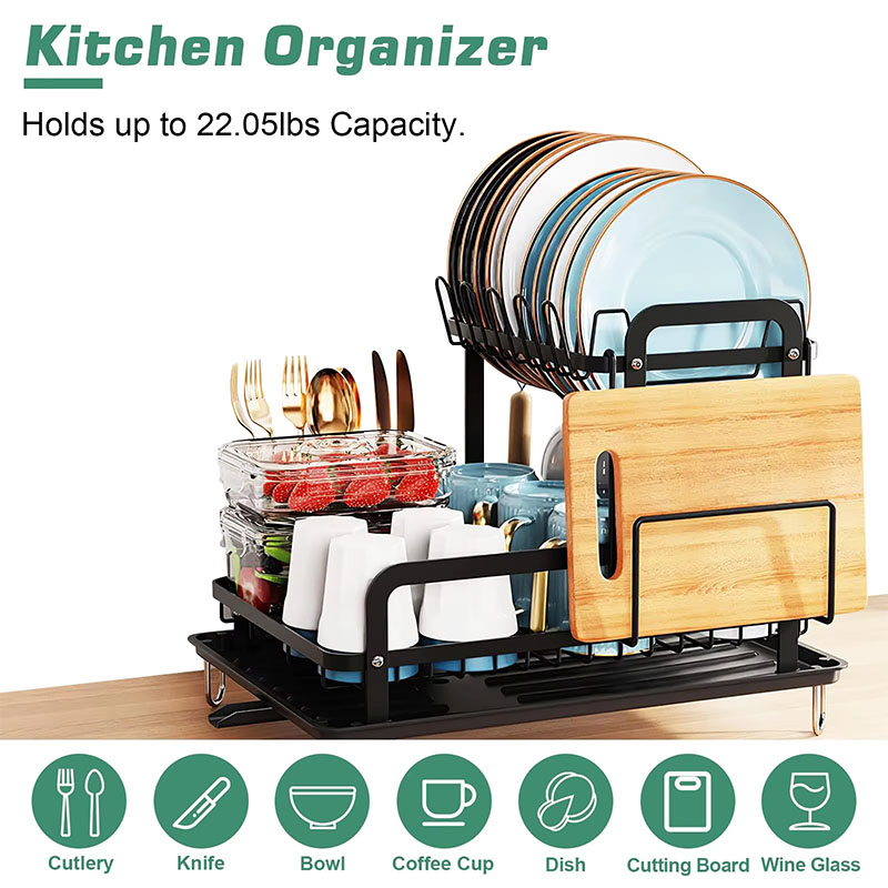 Dish storage rack drain bowl rack kitchen bowl rack storage rack double-layer drain bowl rack chopstick knife fork storage rack: Default Title