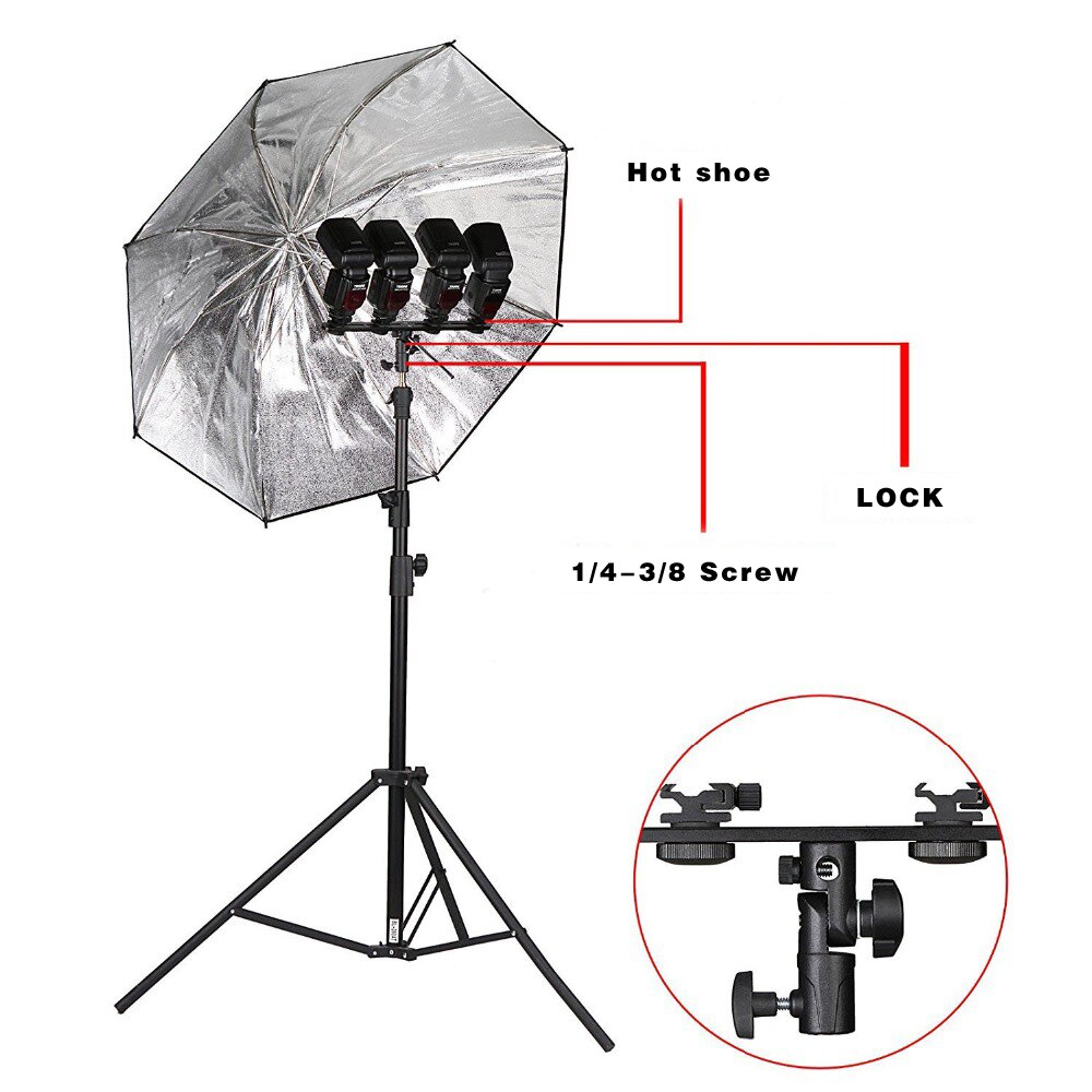 Quatre jumeaux quatre chaussure Speedlight support support support pour Canon Flash lumière lampe pivotante ampoule avec prise parapluie