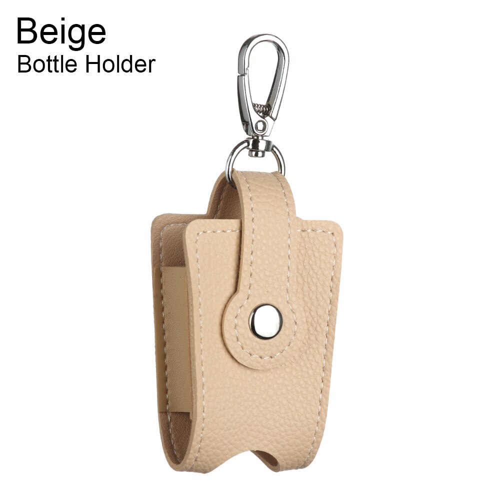 Hand Sanitizer Gel Bottles Storage Bottle Holder With Keychain Carrier Flip-Top Empty Container Reusable Travel Bag: Beige Bottle Holder