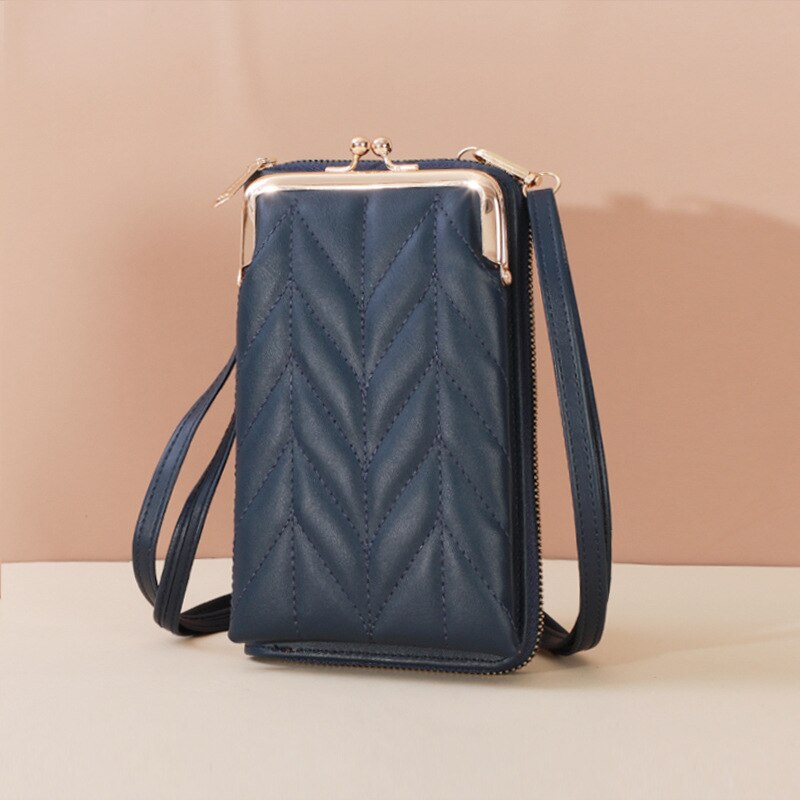 Clip Phone Pocket Shoulder Bag for Women Soft Pu Leather Female Small Crossbody Bags Ladies Messenger Purse Handbag: Dark blue