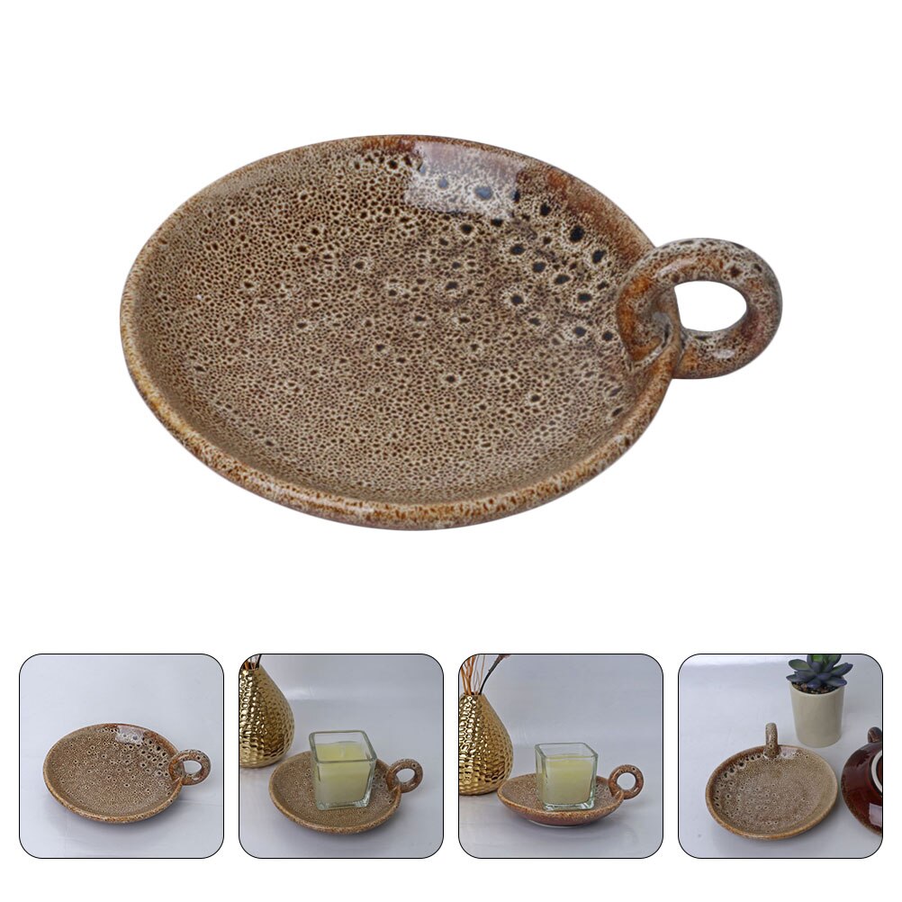 Ceramic Candle Plate Decorative Candle Display Stand Round Shaped Aroma Candle Holder: Assorted Color B
