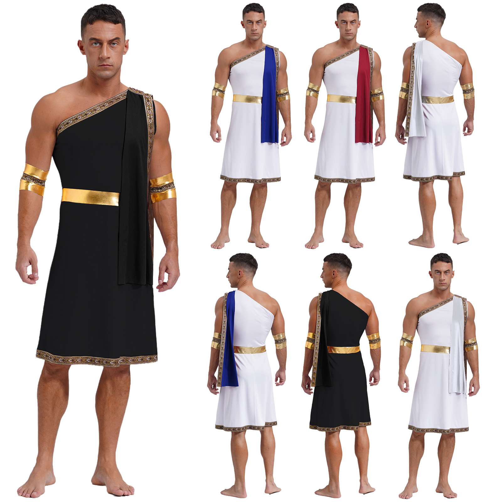Men's One Strap Toga Costume Ancient Greek Roman Halloween Cosplay Costume Fancy Prom Dress for Carnival Themed Party Dress Up
