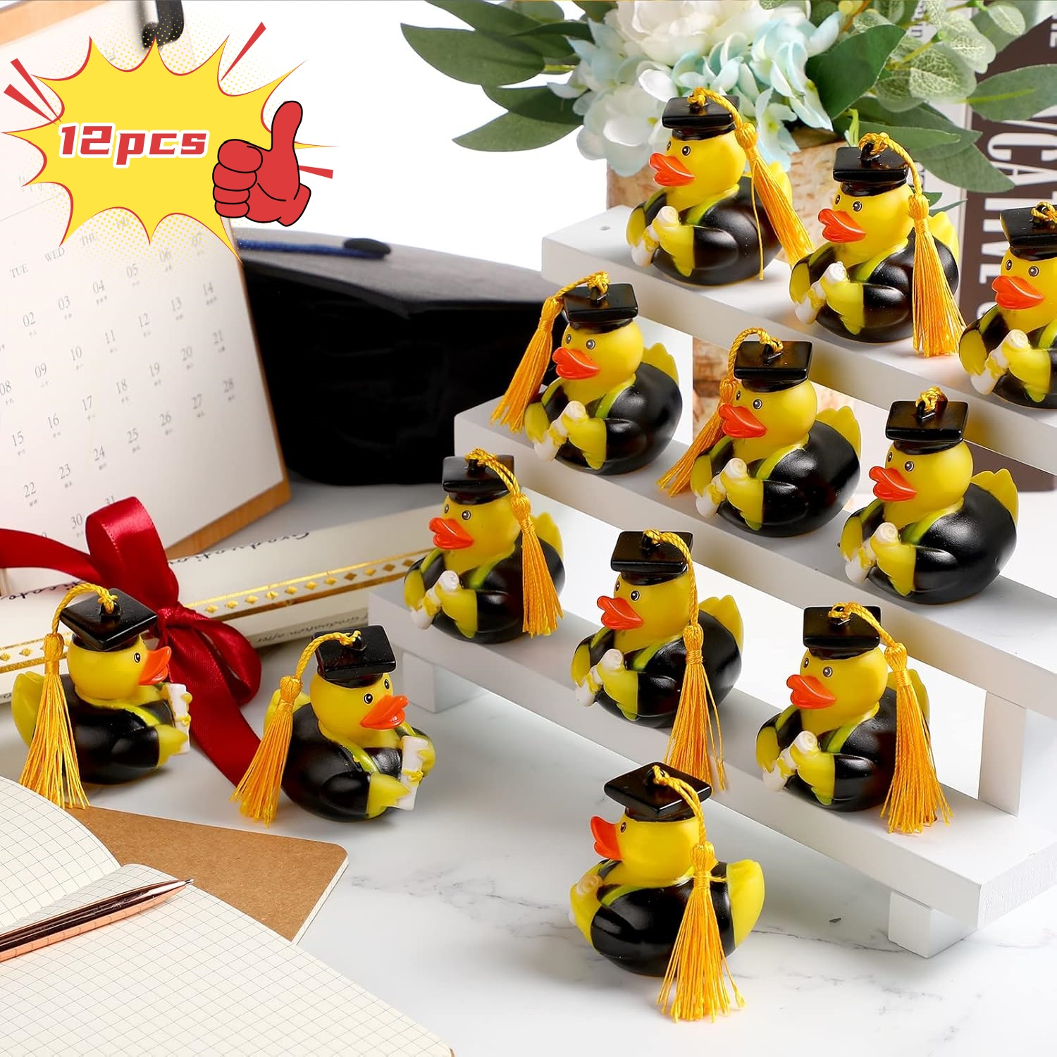 12pçs patos de borracha para banheira, brinquedos para piscina, patos mallard/patos patrióticos/pato de formatura/patos piratas/pato de borracha estilo mix, presentes fofos: Laranja