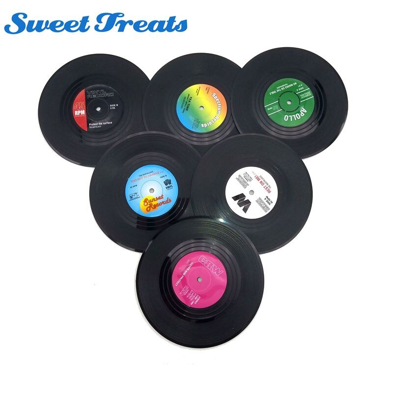 Sweettreats 6 stks/set Retro Vinyl CD Record Drankjes Onderzetters Thuis Tafel Cup Mat Koffie Drink Placemat Servies Spinning