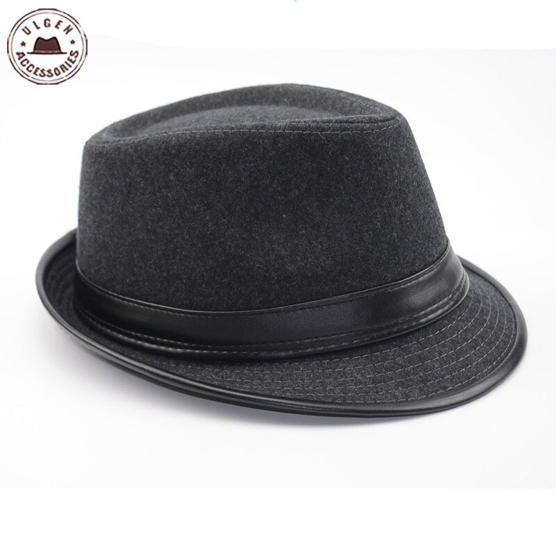Viileä miesten fedorahattu kesän jazz fedoras hattu miehille klassiset tanssivat talvivillalakit herrasmies musta fedora: Harmaa nahkaranneke