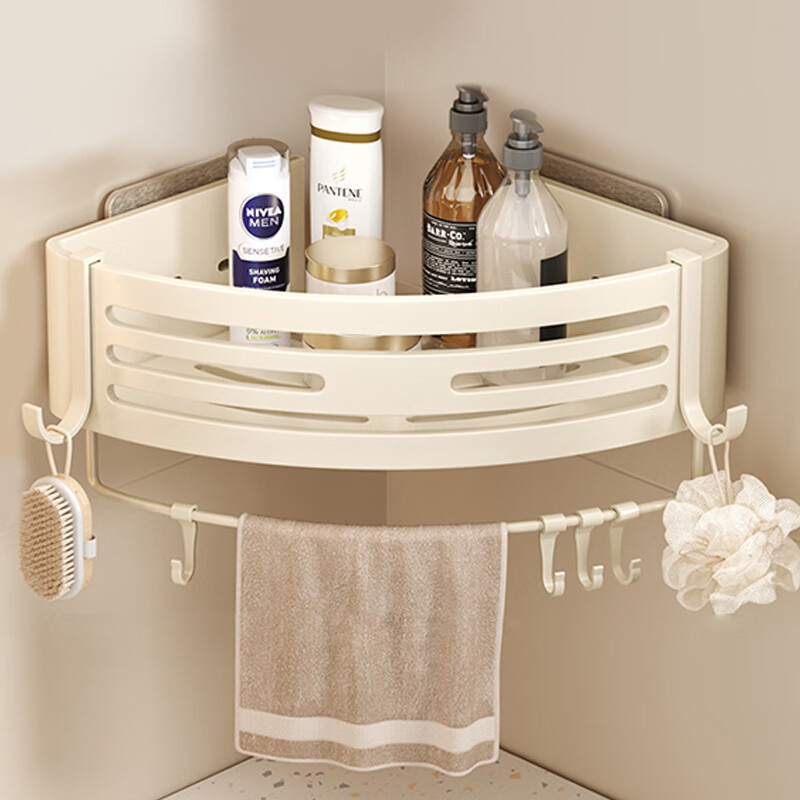 1-2PCS Shower Corner Shelf with Hook Towel Bar No Drill Space Aluminum Shower Storage Rack Bathroom Organizer: plum