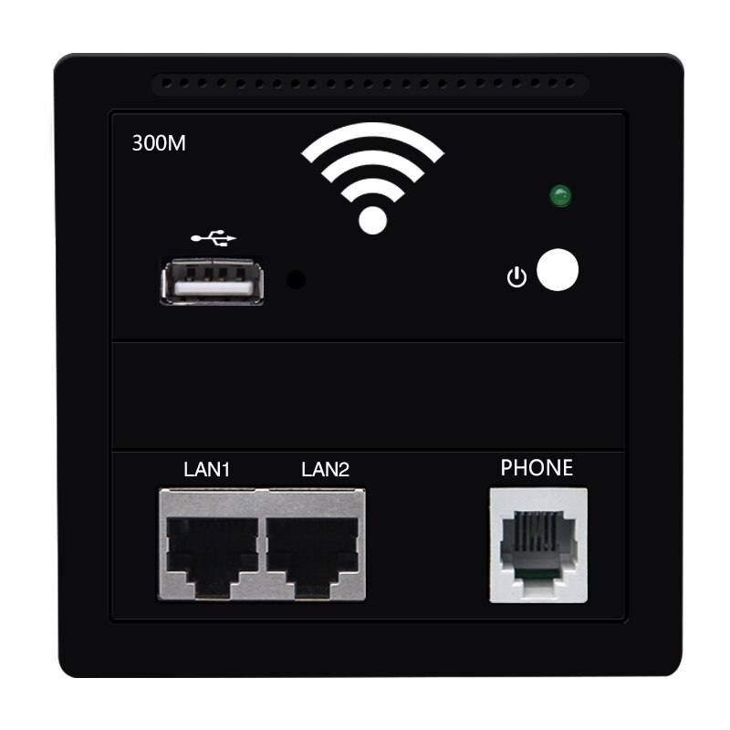 86- tyyppinen eurooppalainen standardi sulautettu monitoiminen langaton paneeli ap-reititin, jossa on  rj11 usb  rj45 lan seinässä wifi-tukiasema: Ac 100-240v / Musta