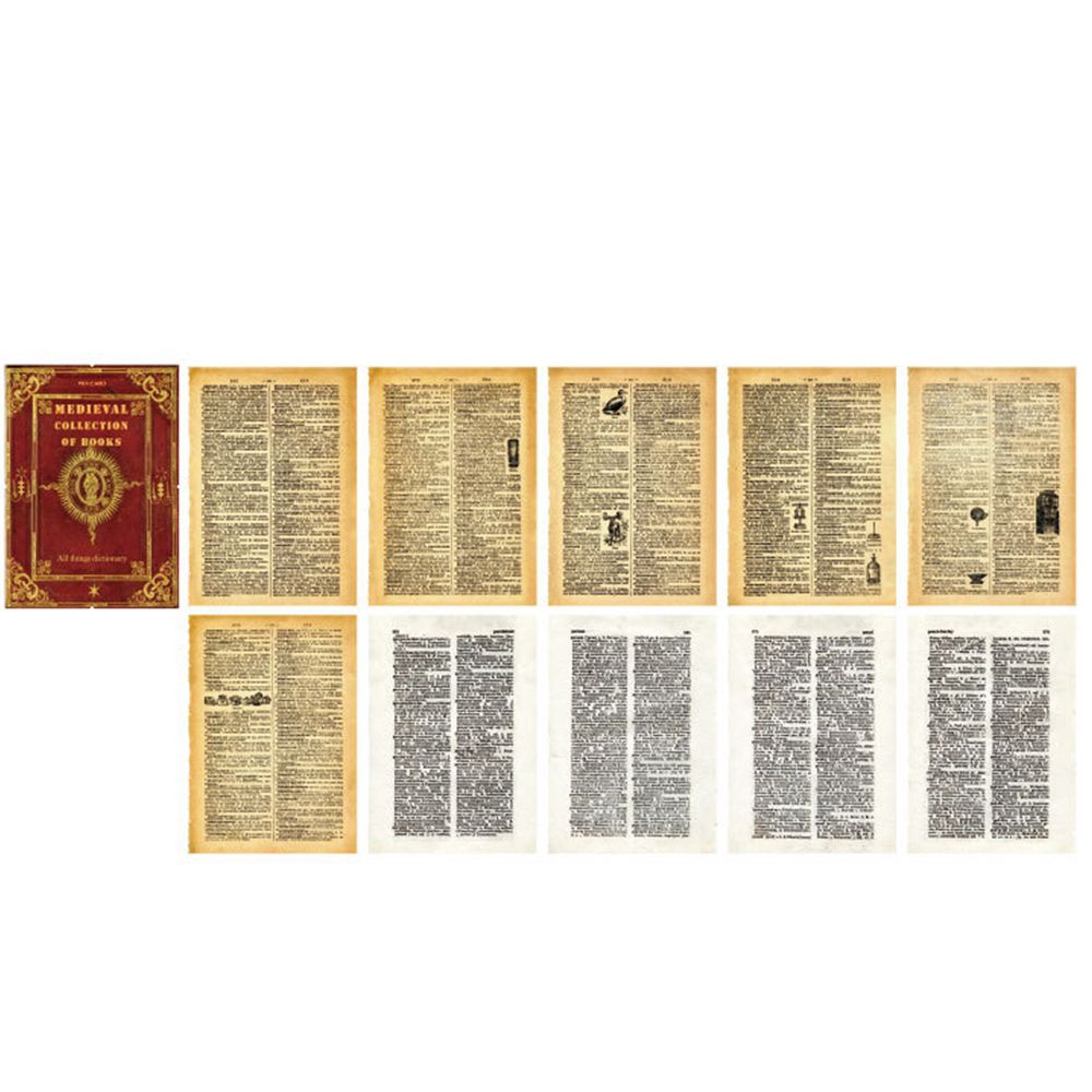 1SET Retro Medieval Book Pages Middle Ancient Book Collection Series Simulation Base Paper Scrapbook Background DIY Materials: B6 Dictionary